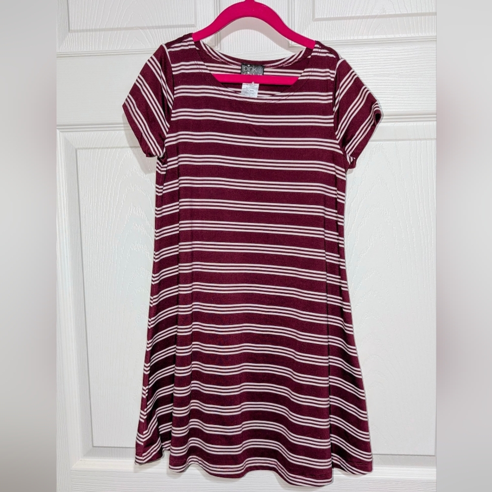 "pink & violet" Striped Maroon & White Kids Dress -Sz 7/8